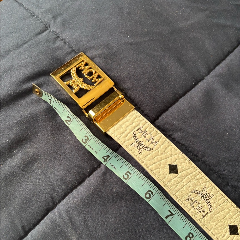 MCM Gold Buckle with White Strap Belt